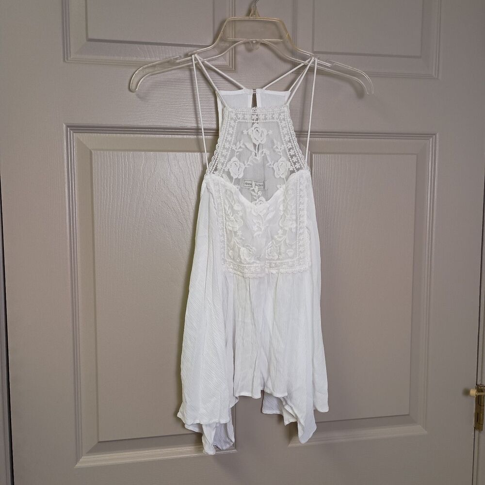 Abercrombie & Fitch Womens Tank Top Size Small White Y2K Floral Sheer Lace Flowy
